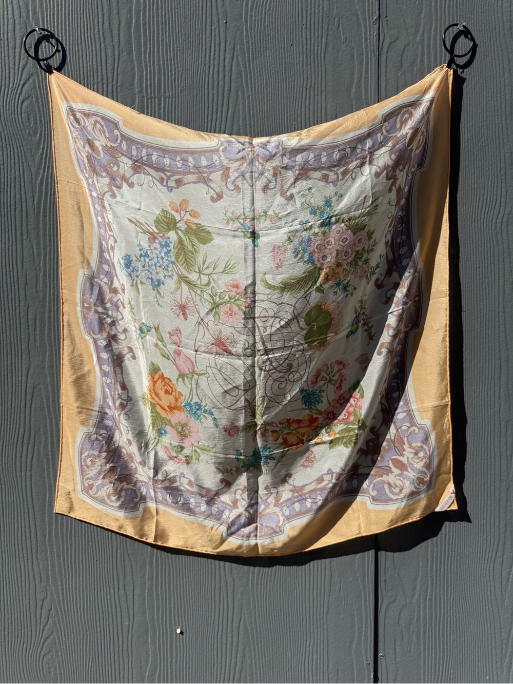 Silk Mitsubishi Vintage 60s Peach & Floral Square Scarf